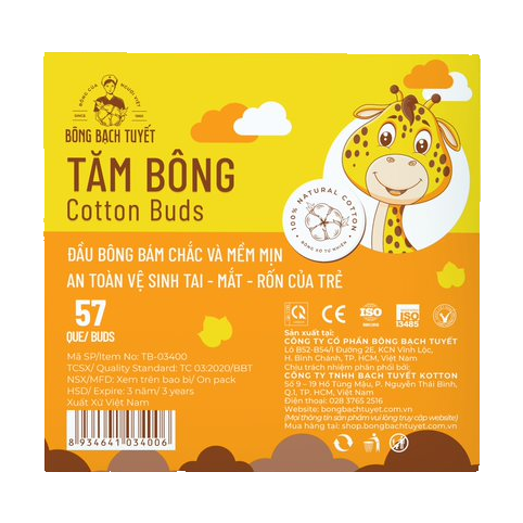 Tăm bông trẻ em cotton buds for kid bạch tuyết (bịch/10gói/57que) 240000973/PCBA-HCM